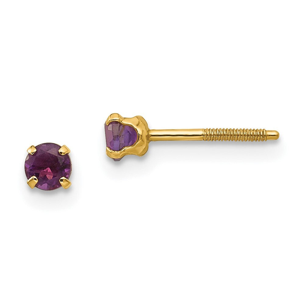 14k Yellow Gold 3mm Amethyst Stud Earrings Gift for Women