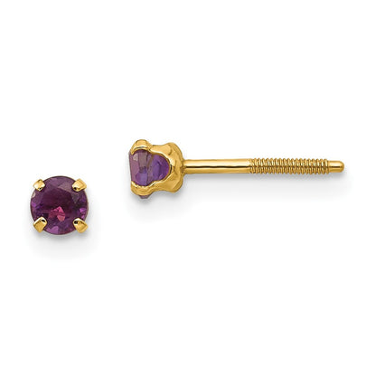 14k Yellow Gold 3mm Amethyst Stud Earrings Gift for Women
