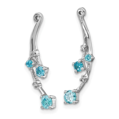14k White Gold Diamond and Blue Topaz Dangle Earring Jackets Gift for Women