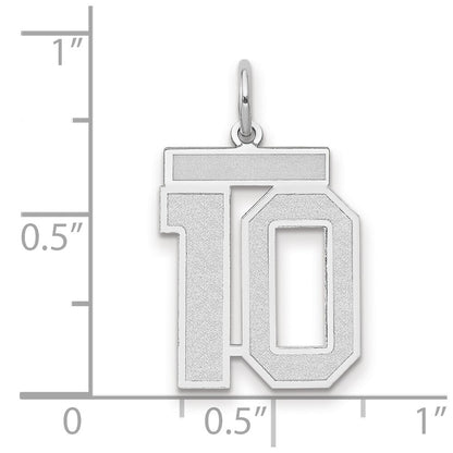 14k White Gold Medium Satin Number 10 Charm Pendant for Women