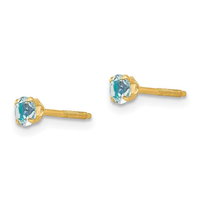 14k Yellow Gold 3mm Aquamarine Stud Earrings Gift for Women