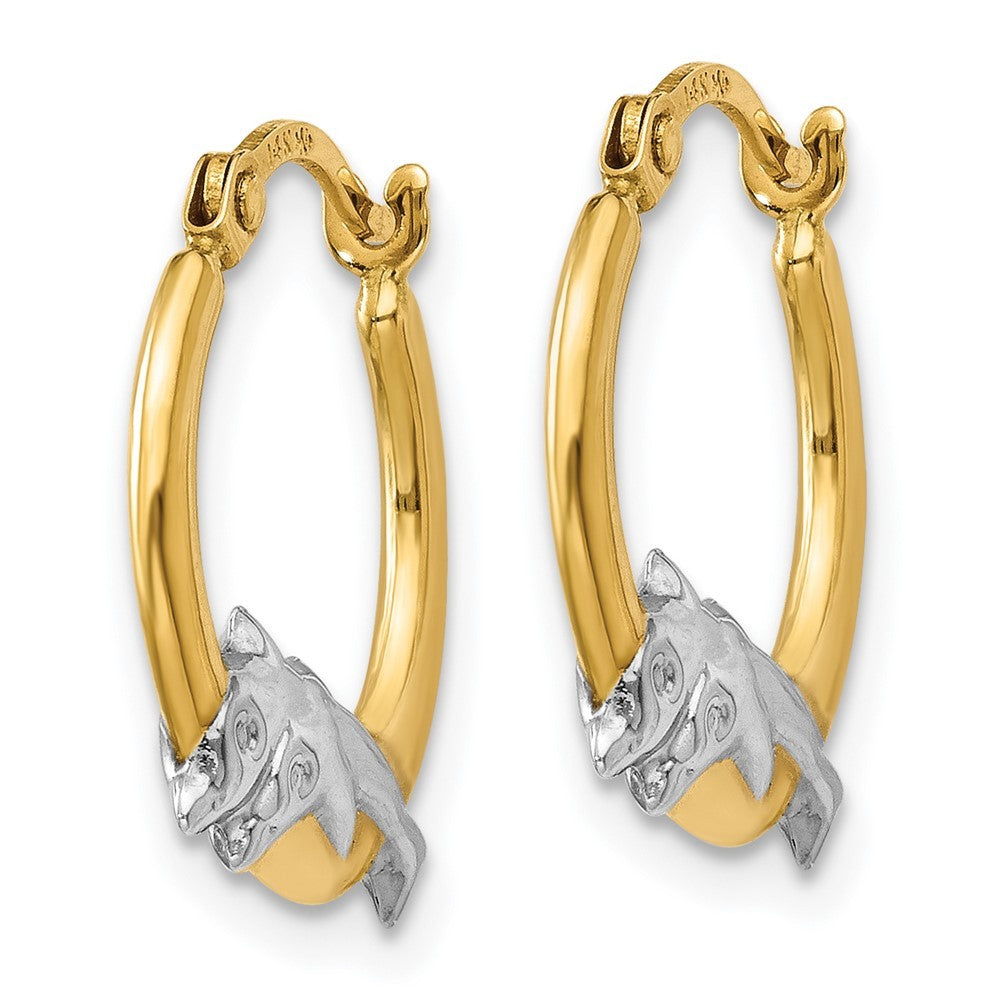 14k Yellow Gold & Rhodium Dolphin Hoop Earrings