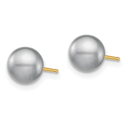 14k Yellow Gold 6mm White, Grey & Black Cultured Pearl Stud Earrings 3 Pair Set