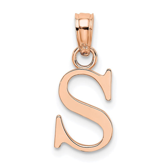 14k Rose Gold Polished Block Letter S Initial Pendant for Women