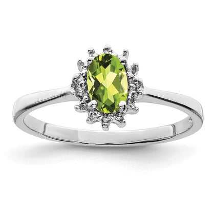 Sterling Silver Rhodium Peridot Diamond Ring Size 8