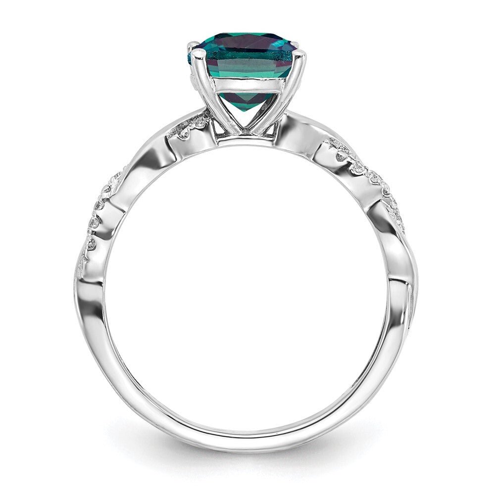 Sterling Silver Rhodium-plated Created Alexandrite and Diamond Ring Size 7