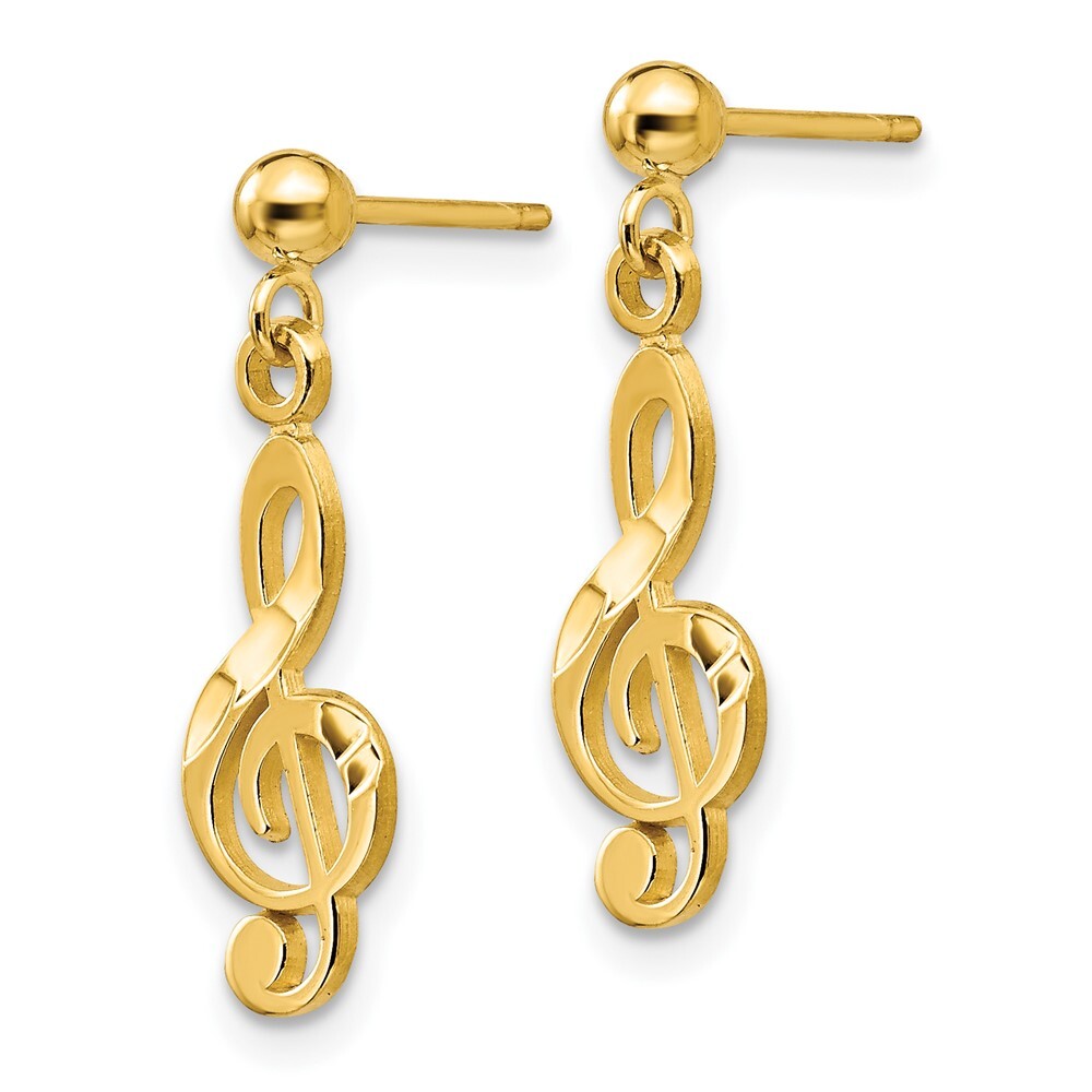 14k Yellow Gold Polished & Diamond-Cut Treble Clef Dangle Earrings