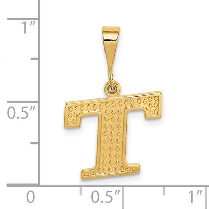 14k Yellow Gold Textured Initial T Charm Pendant for Women