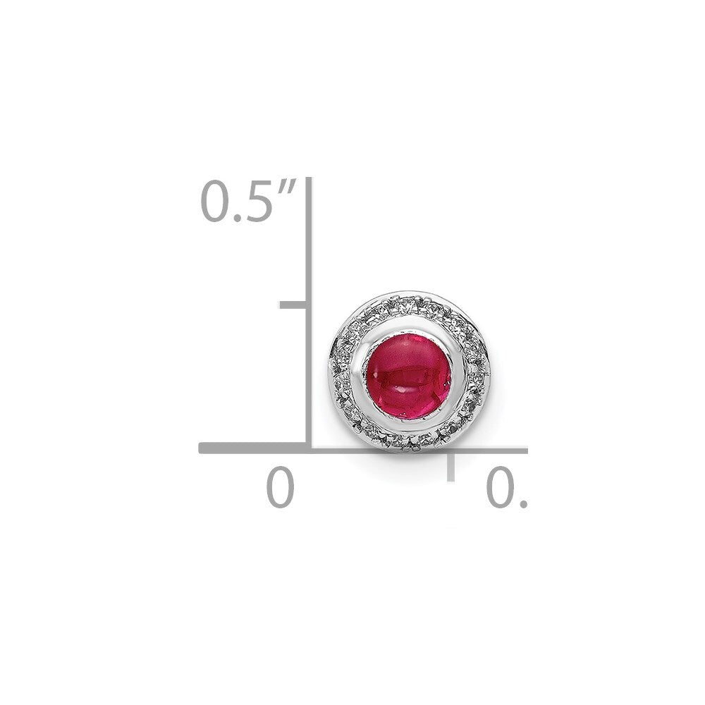 14k White Gold Diamond and Cabochon .38 Ruby Halo Chain Slide Pendant for Women