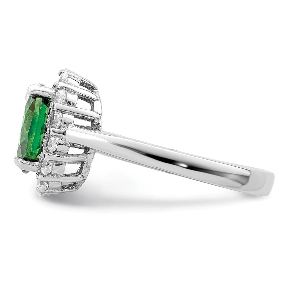 Sterling Silver Polished Rhodium-plated Green and Clear CZ Ring Size 8