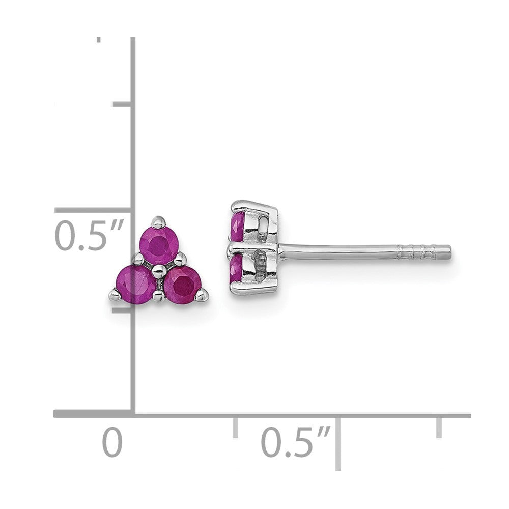Sterling Silver Rhodium-plated Polished Three Round Ruby Earrings