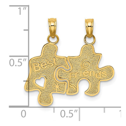 14k Yellow Gold BEST FRIENDS Break-apart Puzzle Pieces Charm Pendant for Women