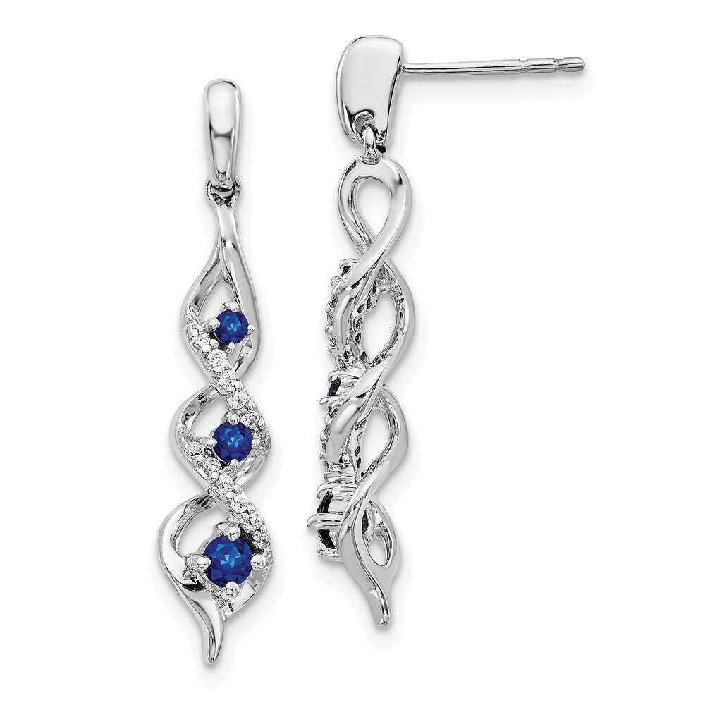 14k White Gold Diamond and Blue Sapphire Dangle Earrings