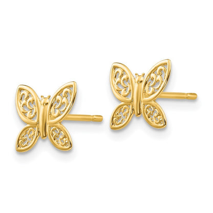 14k Yellow Gold Polished Butterfly Stud Earrings