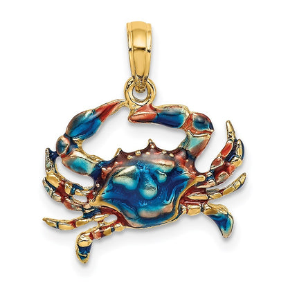14k Yellow Gold Blue Enamel Crab Charm Pendant for Women