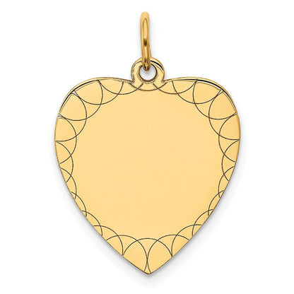 14k Yellow Gold Etched .018 Gauge Engravable Heart Disc Charm Pendant for Women
