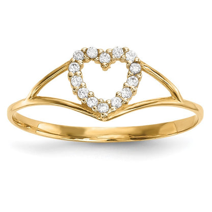 14K Yellow Gold CZ Heart Ring Size 7