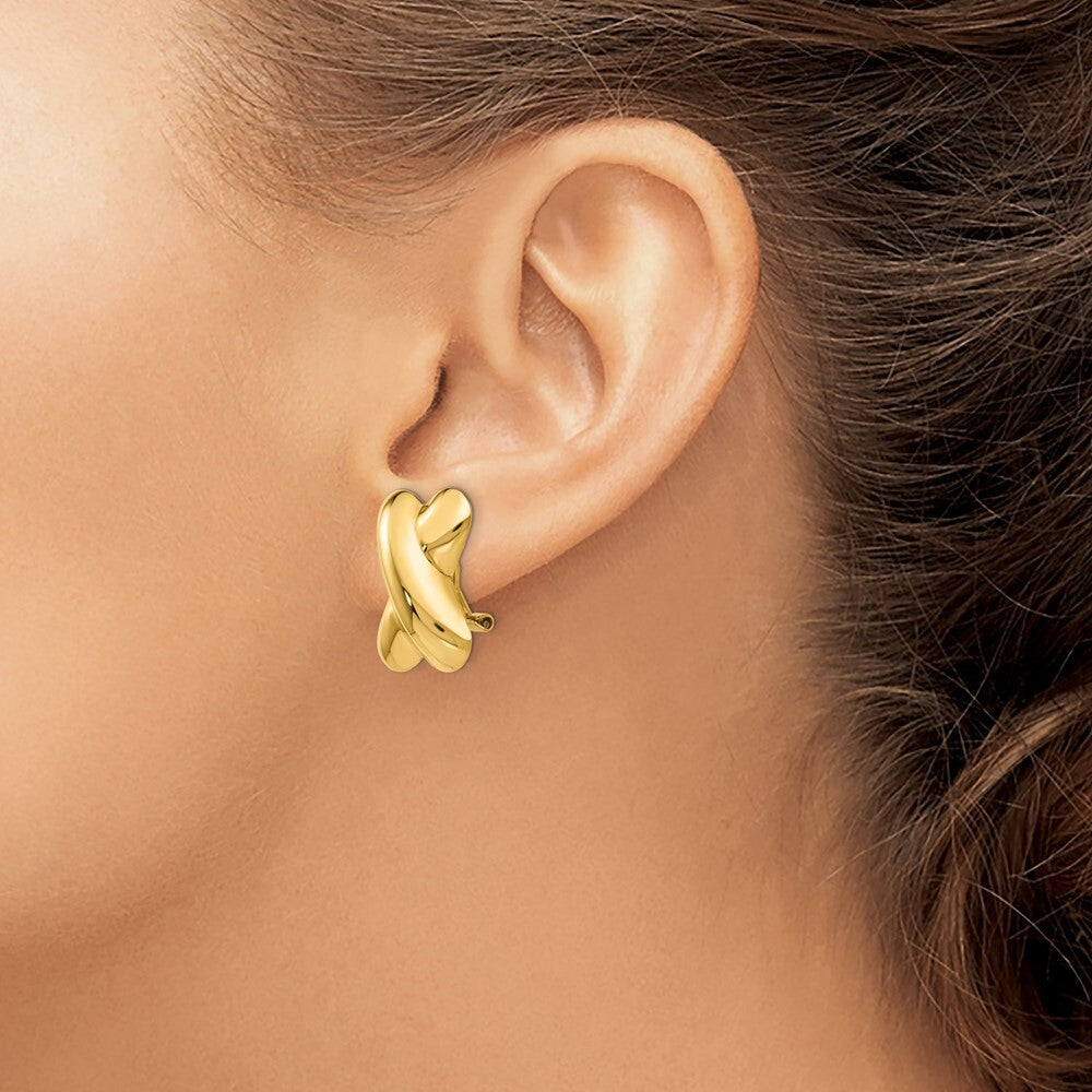 14k Yellow Gold Polished X Omega Back Stud Earrings