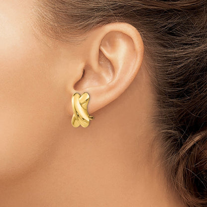 14k Yellow Gold Polished X Omega Back Stud Earrings