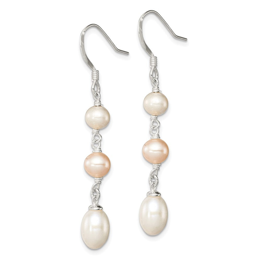 Sterling Silver Polished Pink & White Freshwater Cultured Pearl Dangle Earrings