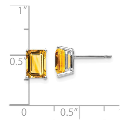 14k White Gold 7x5mm Emerald Cut Citrine Stud Earrings Gift for Women