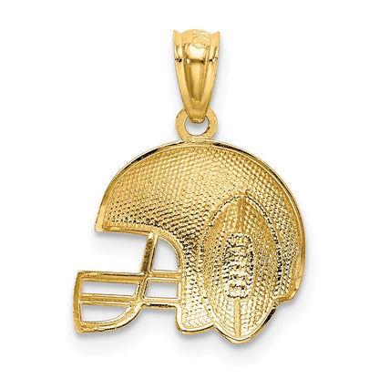 14k Yellow Gold w/Rhodium Satin/Polished Football Helmet Pendant