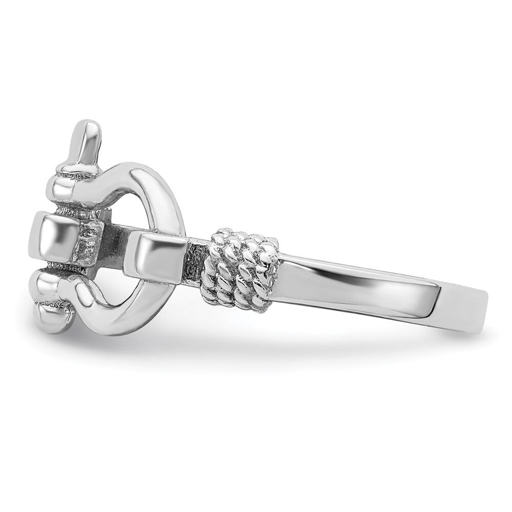 Sterling Silver Rhodium-Plated Polished Shackle with Rope Trim Ring Size 7