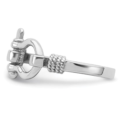 Sterling Silver Rhodium-Plated Polished Shackle with Rope Trim Ring Size 7
