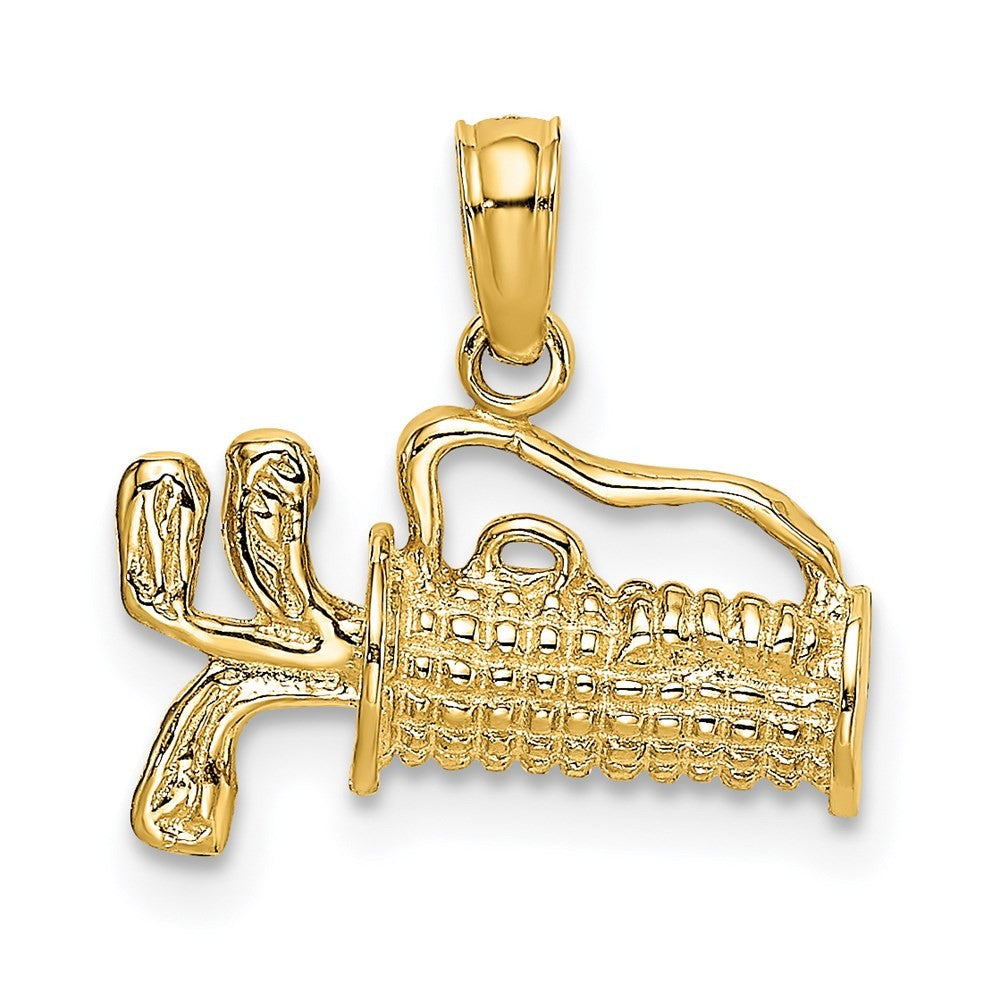 14k Yellow Gold 2-D Textured and Engraved Golf Bag Charm