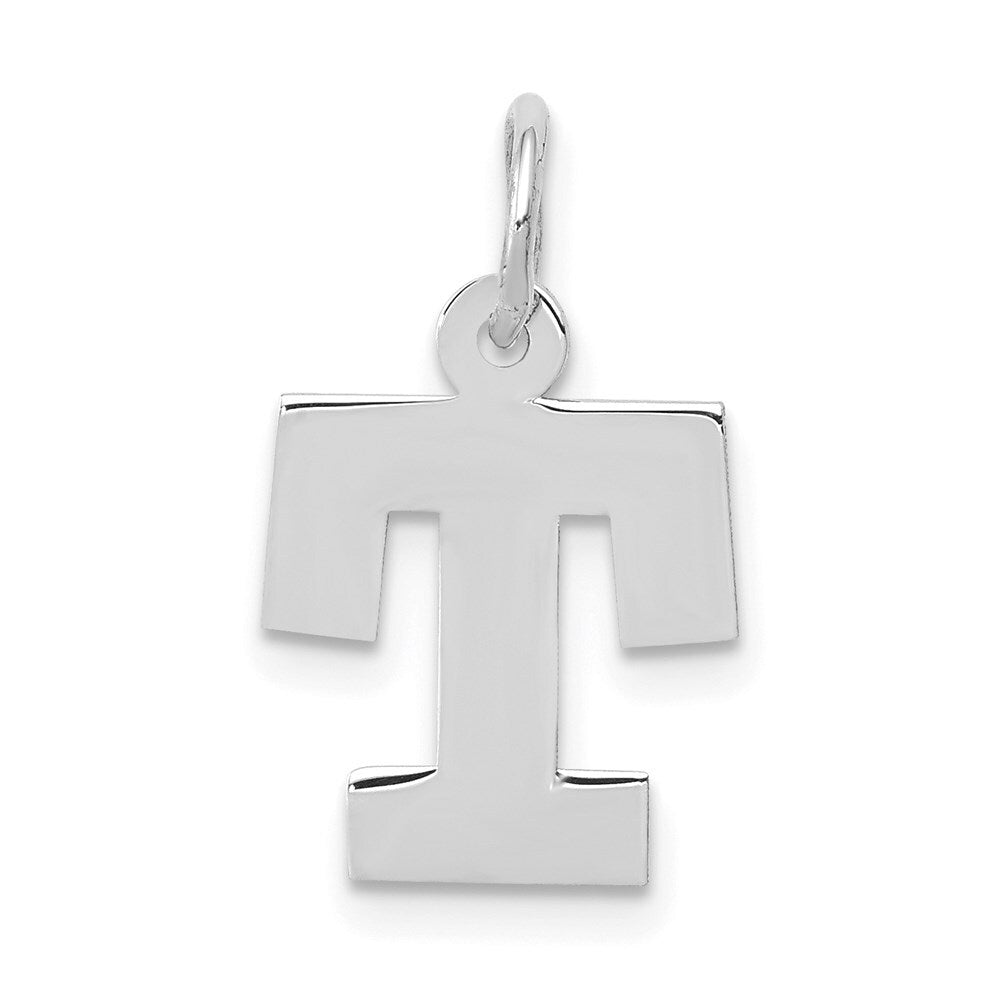 14k White Gold Small Block Letter T Initial Charm Pendant for Women