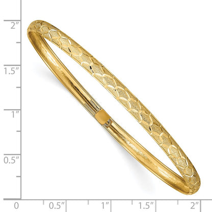 14k Gold Hexagonal Design Diamond-cut 4.50mm Flexible Oval Bangle Bracelet