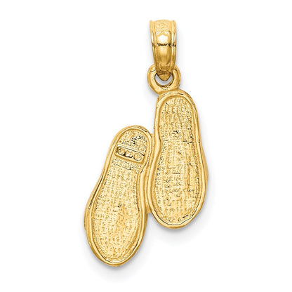 14k Yellow Gold 3D Rhodium Solid Polished Sandals Pendant for Women