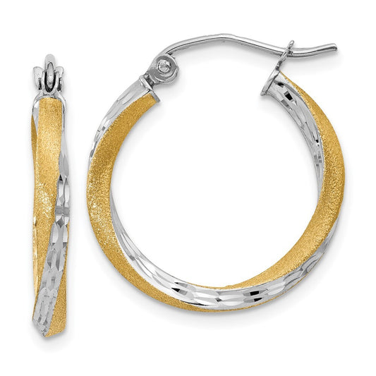14k Yellow Gold & Rhodium Diamond-cut 2.5mm Twisted Hoop Earrings