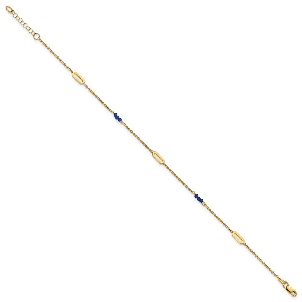 14k Yellow Gold Polished Blue Spinel Beads and Ovals 10" Anklet
