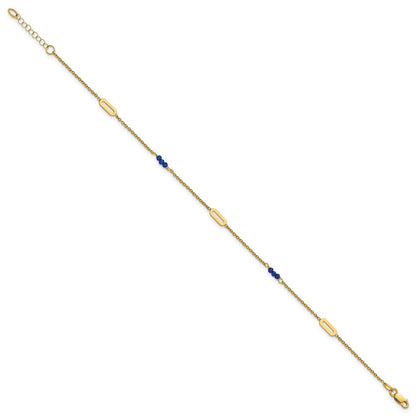 14k Yellow Gold Polished Blue Spinel Beads and Ovals 10" Anklet