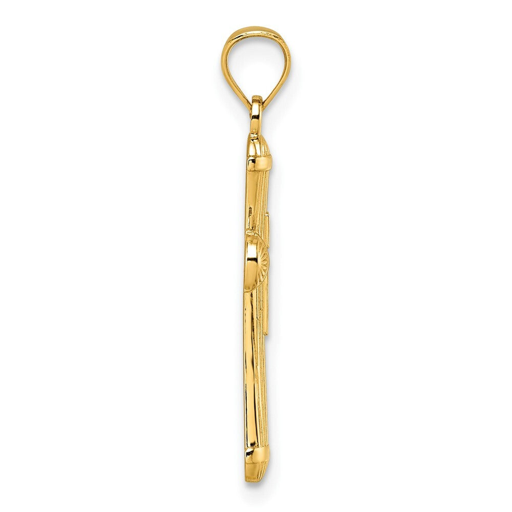14k Yellow Gold Polished and Diamond-cut Grooved Cross Pendant