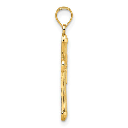 14k Yellow Gold Polished and Diamond-cut Grooved Cross Pendant