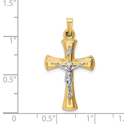 14k Two-tone Gold INRI Hollow Crucifix Pendant for Women
