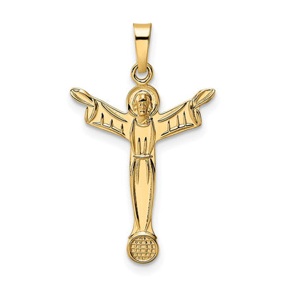14k Yellow Gold Polished Solid Risen Christ Pendant for Women