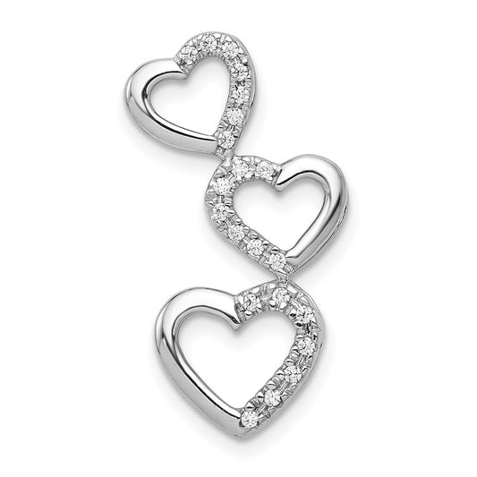 14k White Gold 1/10ct. Diamond Triple Heart Chain Slide Pendant for Women