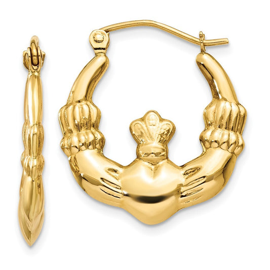 14k Yellow Gold Polished Claddagh Hoop Earrings Gift for Women