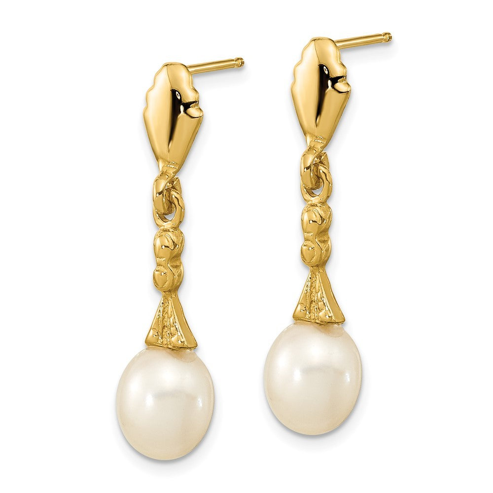14k Yellow Gold 5-6mm White Teardrop Freshwater Cultured Pearl Dangle Earrings