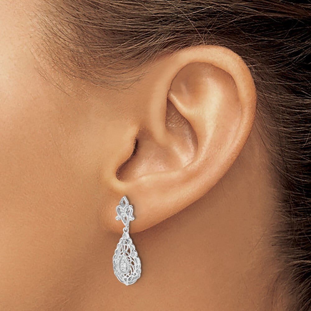 14k White Gold Diamond Teardrop Vintage Drop & Dangle Earrings