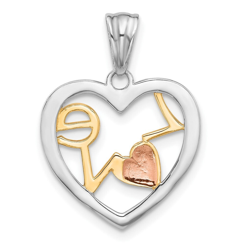 14k Tri-Color Gold Tri-Color Diamond-cut LOVE in Heart Pendant for Women