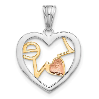 14k Tri-Color Gold Tri-Color Diamond-cut LOVE in Heart Pendant for Women