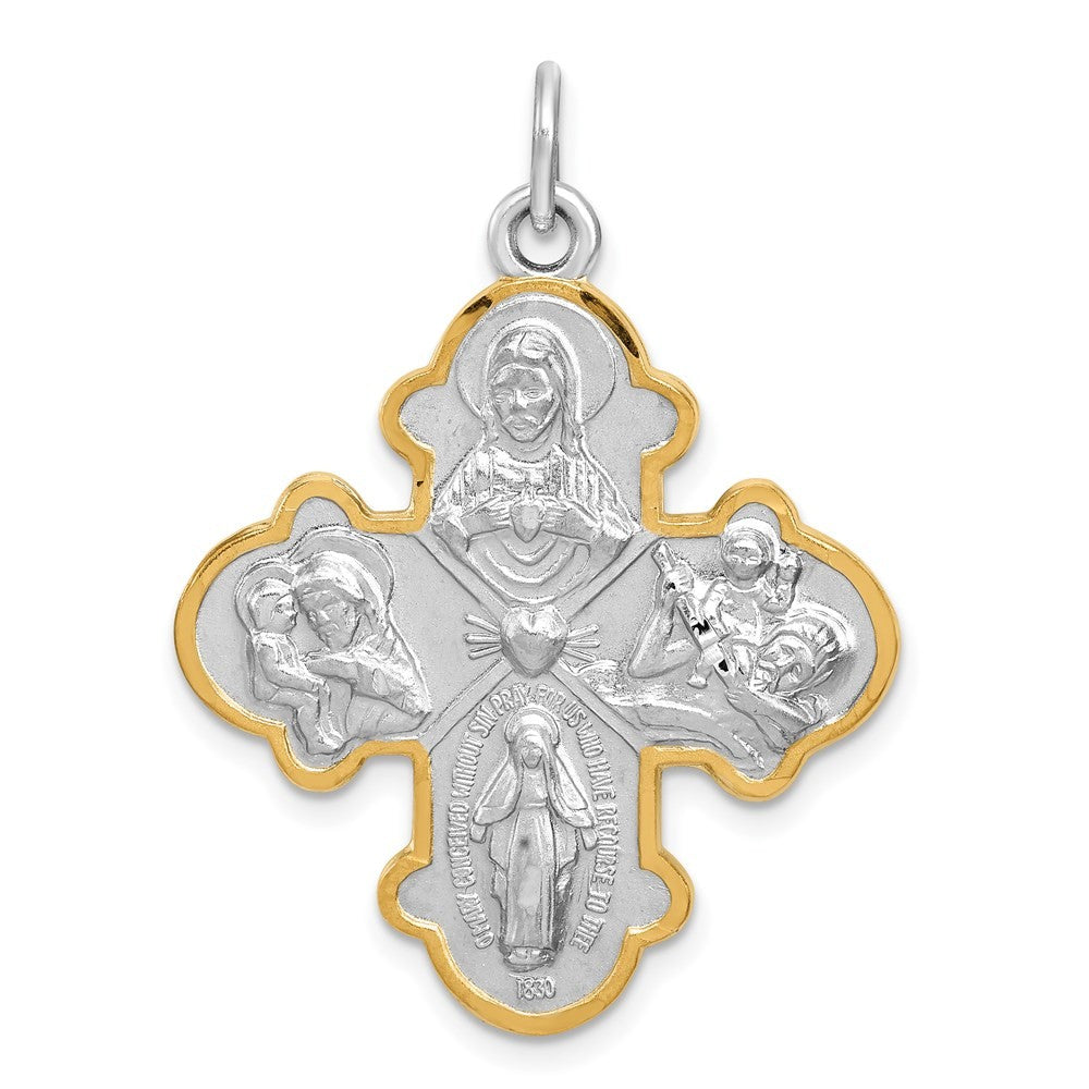 Sterling Silver Platinum-plated 4-way Medal