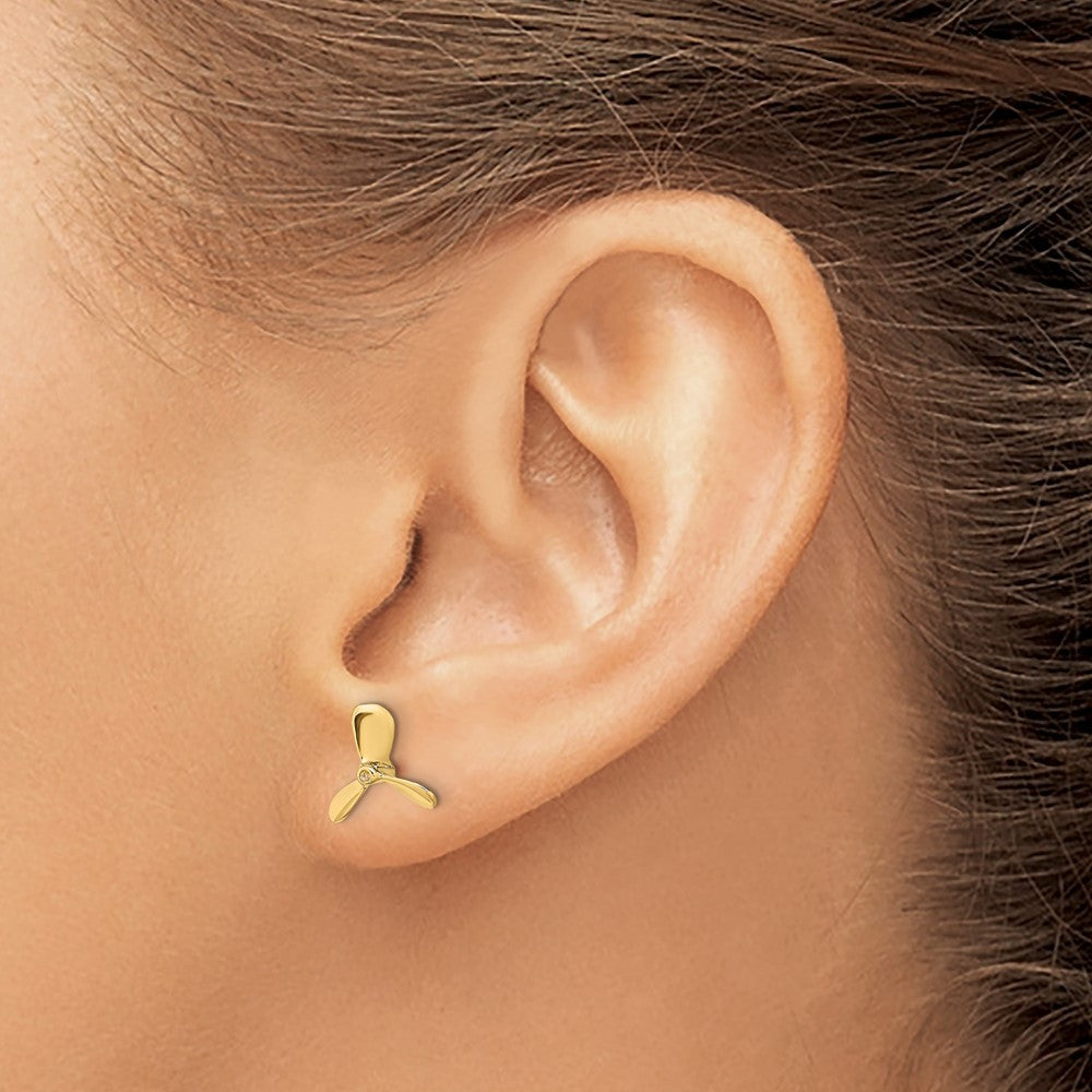 14k Yellow Gold 2-D Propeller Earrings