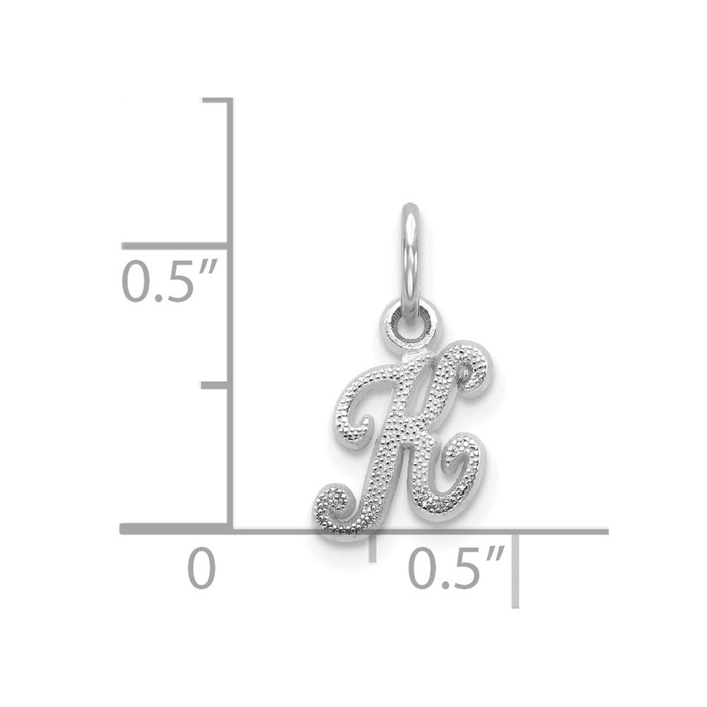 14k White Gold Casted Script Letter K Initial Charm Pendant for Women