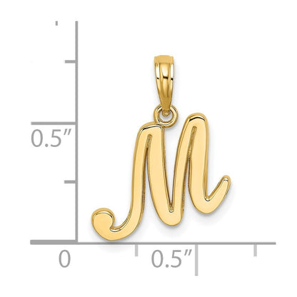 14k Yellow Gold Script Letter M Initial Pendant