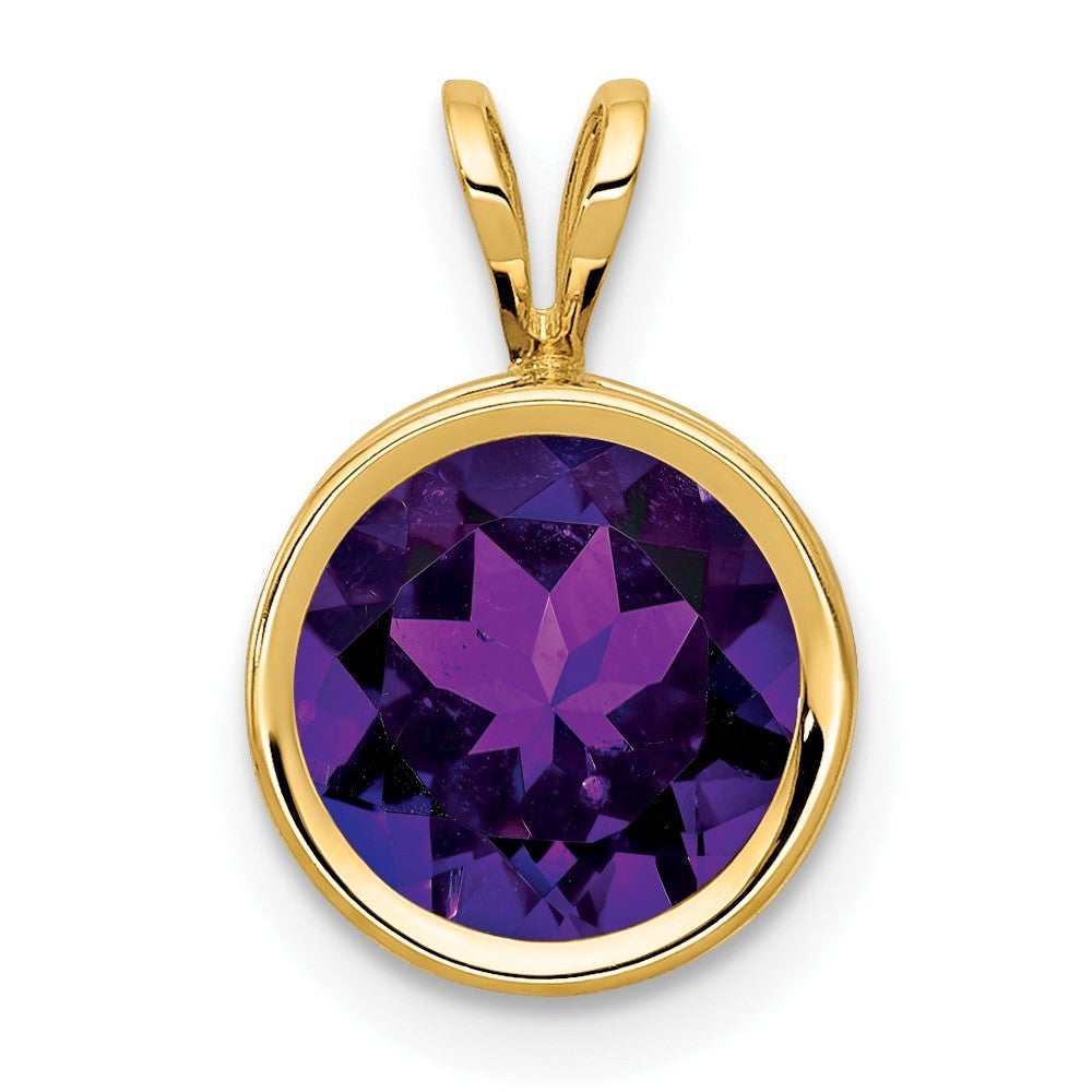 14k Yellow Gold 8mm Round Amethyst Bezel Pendant